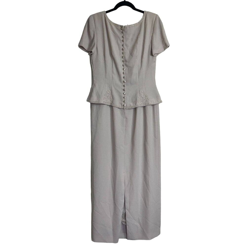 Vintage Donna Morgan Sz 10 Maxi Formal Dress Light Taupe Beige Embroidered